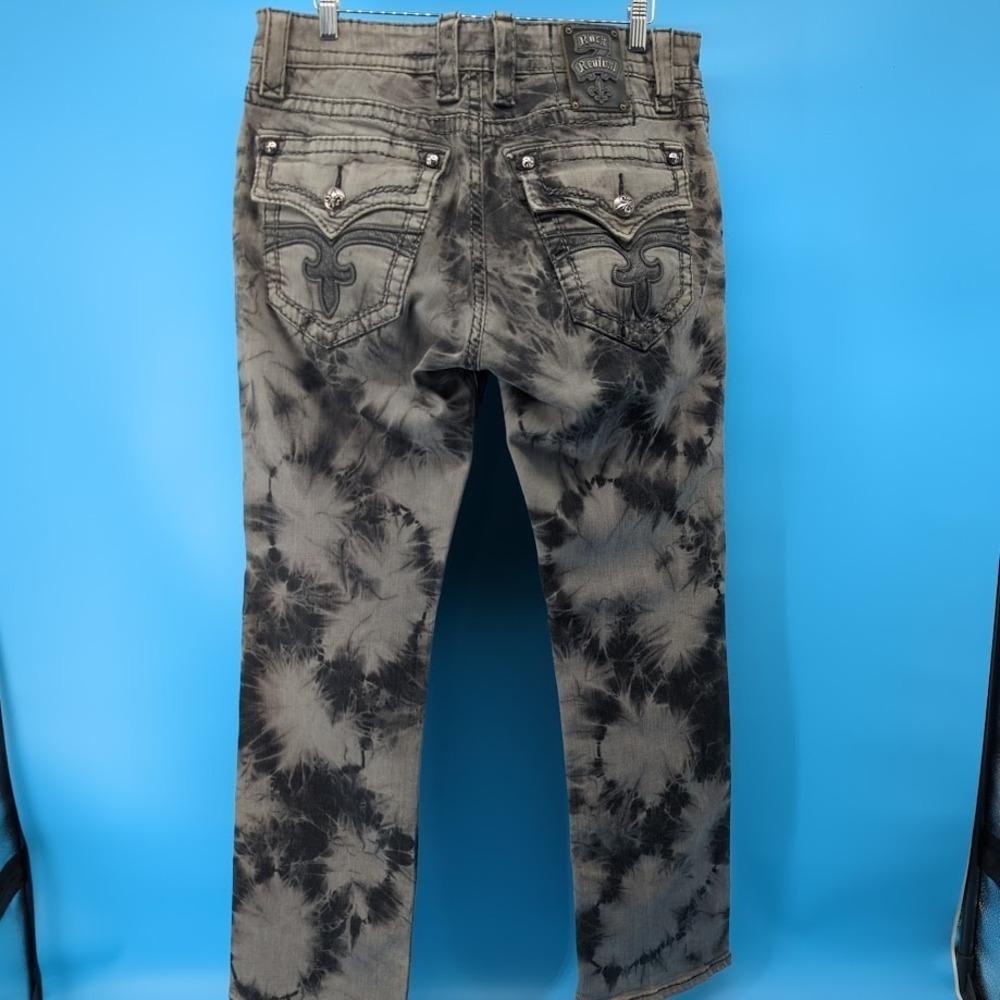 Rock Revival Steven Straight Jeans Mens 36x34 Gray Black Tie Dye Y2K Biker Thick - Picture 4 of 16